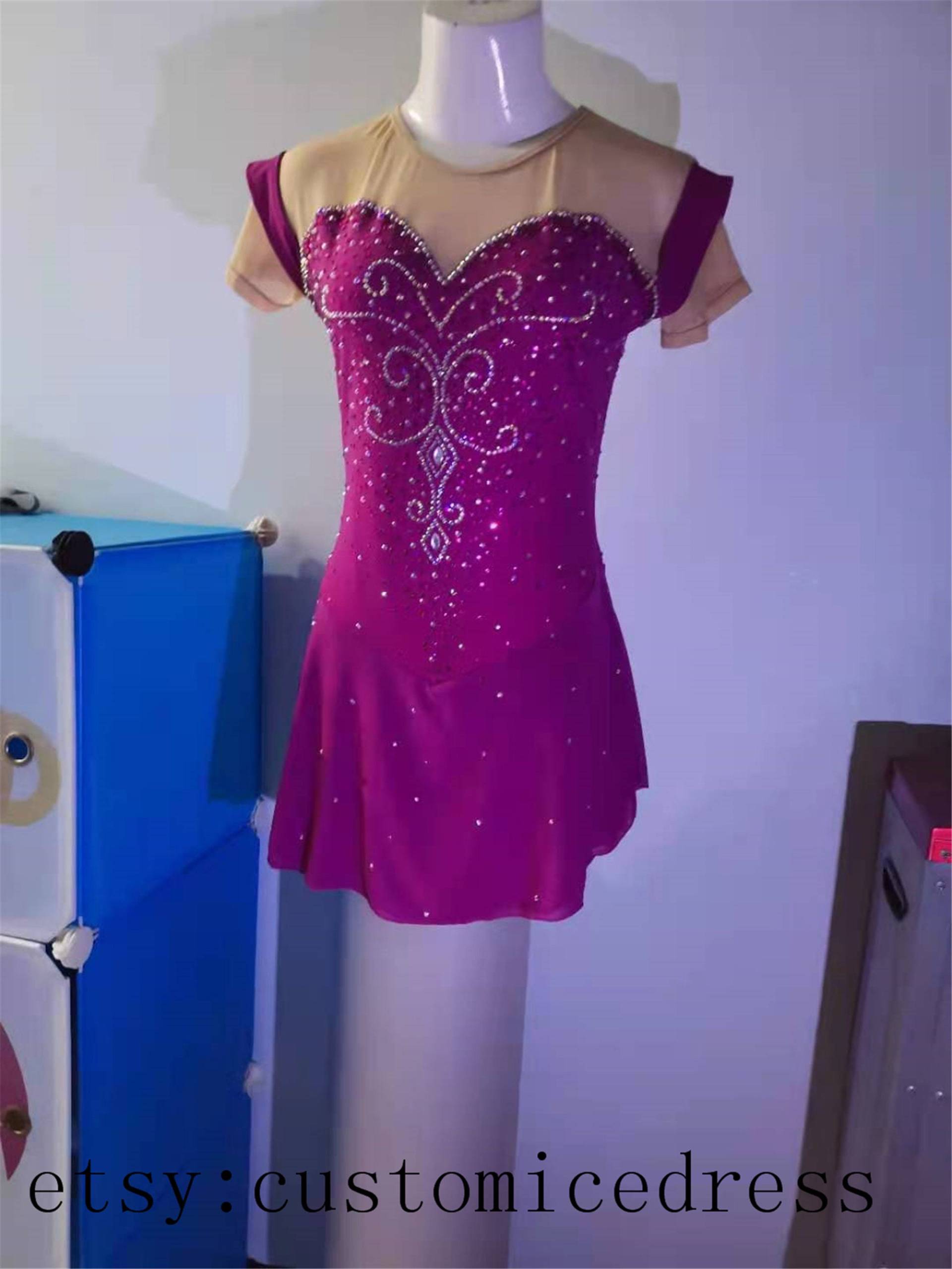 Weinrote Eiskunstlaufkleider Für Mädchen Wettbewerb Custom von customicedress