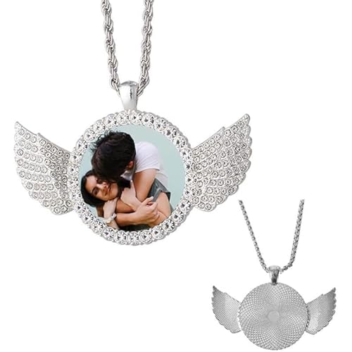 Individuelle Kreiskette mit Flügeln, Memory-Halsketten, Bild-Halskette, personalisierter Foto-Anhänger für Männer und Frauen, individueller Engelsflügel-Anhänger von customty