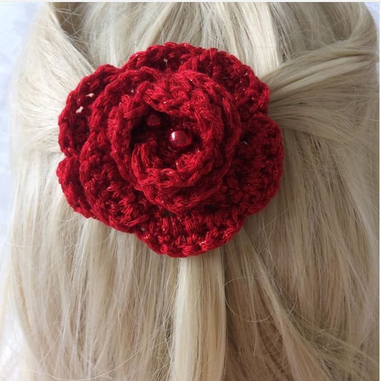 Gehäkelte Blumenbrosche Rote Rose Für Kleidung Oder Hüte Haarclip von cutandbrush
