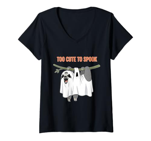 Damen Zu süß, um Faultier zu erschrecken T-Shirt mit V-Ausschnitt von cute sloth too cute halloween ghost spooky