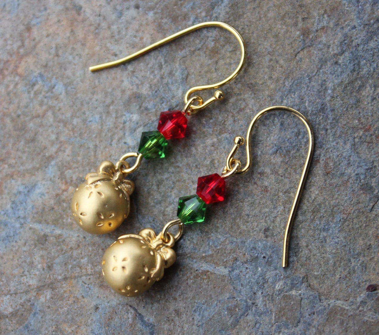 Weihnachtsschmuck Gold Ohrringe Mit Roten Und Grünen Swarovski Kristallen - Kostenloser Versand Usa von cuteandfun