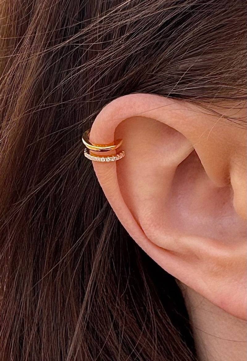 Doppelter Cz Ear Cuff - Ohrmanschette Gold 18K Vergoldet 925 Sterling Silber Layering Winzige von cutestoriesnet