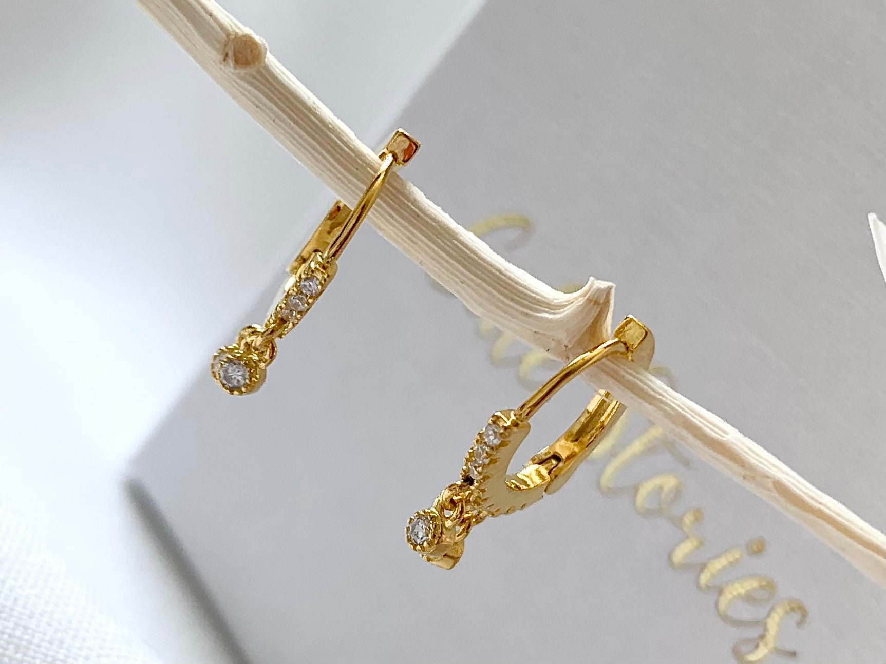 Ohrringe Mit Cz Anhänger - Gold Creole Kleine Sterling Silber 925 Schmuck Silber Filigran von cutestoriesnet