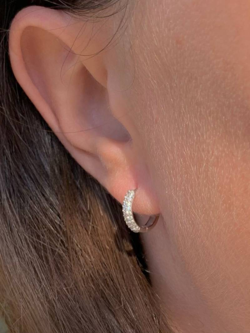 Zierliche Cz Creolen - 925 Sterling Silber Weiße Hoops 18K Vergoldet Gold Ohrringe Gold Minimalistisch Schmuck von cutestoriesnet