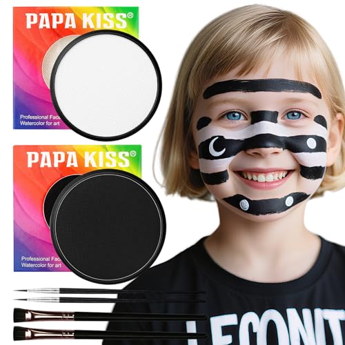 Schminke Schwarz Weiß 60g Kit - Wasservermalbar 30g Black + 30g White + 4 Pinsel für Halloween Make-up Kinder und Erwachsene,Kinderschminke Fasching, Clown Goth Face Paint, SFX Cosplay von cutlot