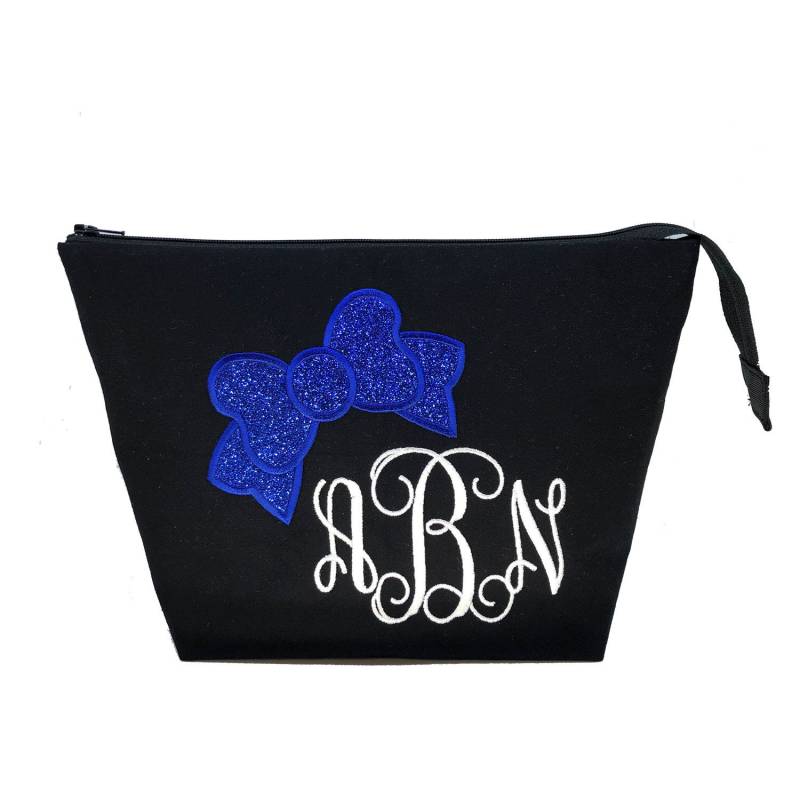 Große Rv Monogrammiert Cheer Bogen Kosmetiktasche, Schwarz Und Königsblau Glitter Bag Große Rv Monogrammiert Cheer Bogen Kosmetiktasche, Schwarz Und Königsblau Glitter Bag von cutsnstitches