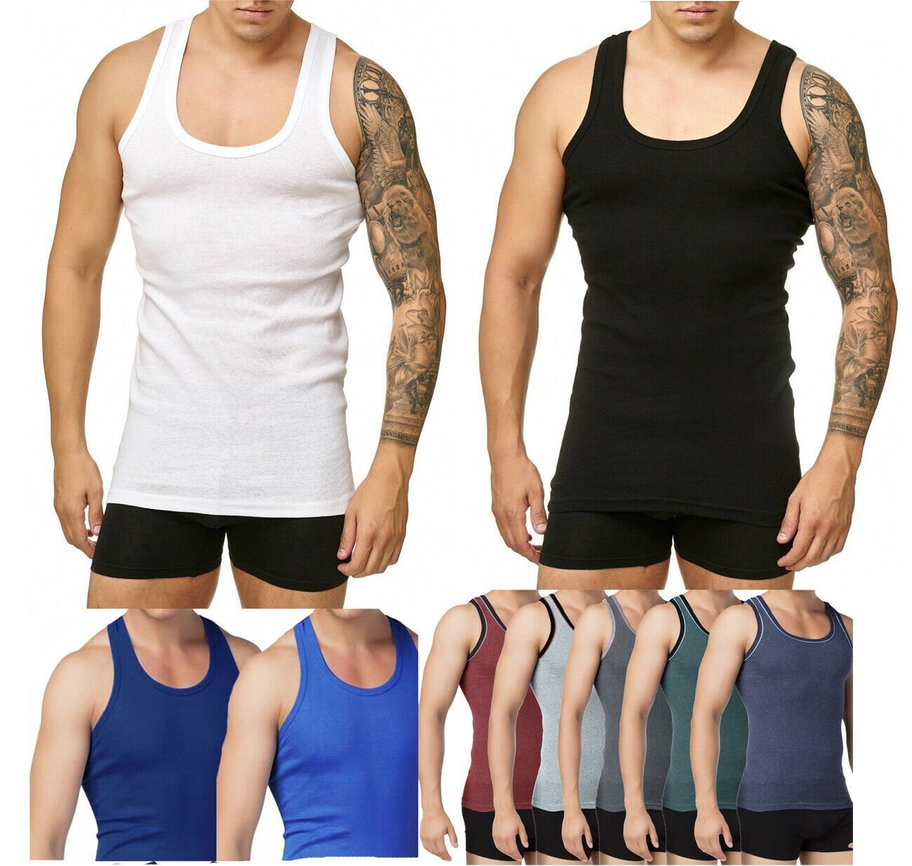 cwonlineshop Unterhemd Herren Unterhemd Tank Top Achselshirt (4 Stück), Feinripp aus 100% Baumwolle Schwarz Weiß M L XL XXL XXXL von cwonlineshop