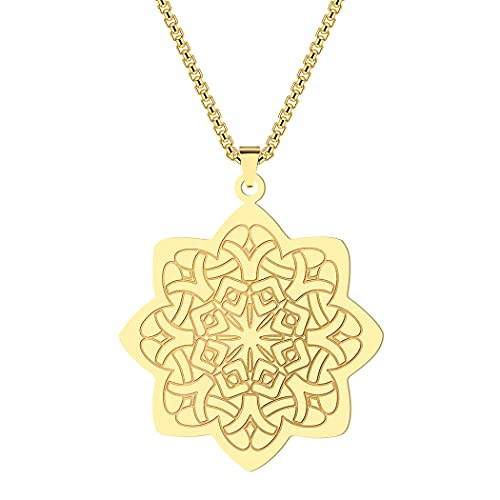 cxwind Mandala Blume Anhänger Halskette Für Frauen Männer Edelstahl Bohemian Handmade Daisy Charm Choker Kette Spiritueller Schmuck Geschenk (gold) von cxwind