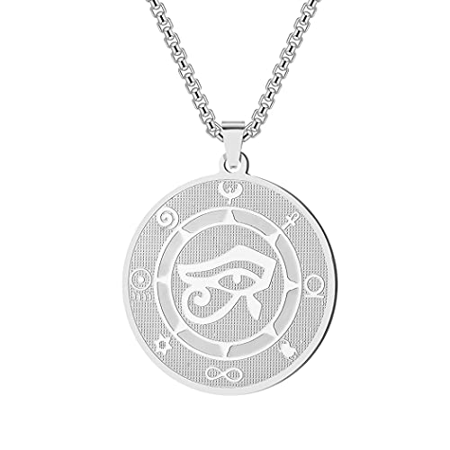 cxwind Das Auge des Horus Halskette Anhänger rund Edelstahl Antike Ägypten Evil Eye Anhänger Gravur Ägypten Rune Frauen Kette Münze Schmuck Geschenk, Edelstahl von cxwind