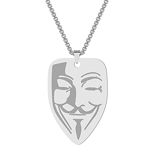 cxwind V wie Vendetta Hacker Maske Anonym Anhänger Halskette für Männer Frauen Edelstahl Film Thema Maske Guy Fawkes Charm Kette Schmuck Geschenk(silber) von cxwind