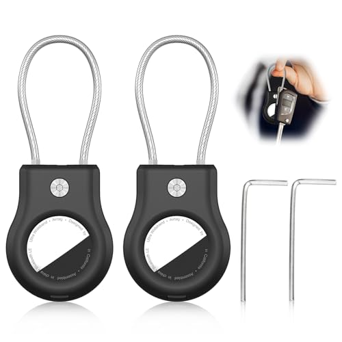 Kompatibel mit Apple Airtag Anhänger, 2er Pack Air Tag Lock Case Schlüsselanhänger, Robuster Halter für Apple AirTag mit Kabel, Schwarz von cxxtkcxxlc