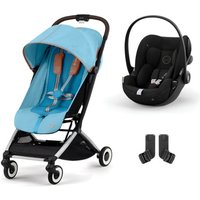 cybex GOLD Kinderwagen Orfeo Silver Beach Blue inklusive Babyschale Cloud G i-Size Moon Black mit Babyschale und Adapter von cybex GOLD