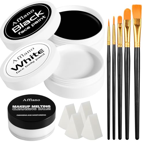 Halloween-Schminke Schwarz-WeiB-Set Profi-Gesichts & Körperbemalung mit Creme-Entferner, Kinder-Gesichtsbemalung fur Theater,Totenkopf, Zombies, Skelett, Karneval Set,12Teilen Halloween SFX Makeup von cypedo