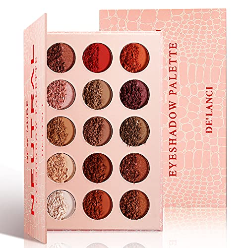 Neutral Nude Lidschatten Palette Roségold Smokey Rot Braun Hochpigmentierte Matte Schimmer Metallic 15 Farben Lidschatten Palette mit DE'LANCI Professionelle Warme Natürliche Bronze Ton von cypedo