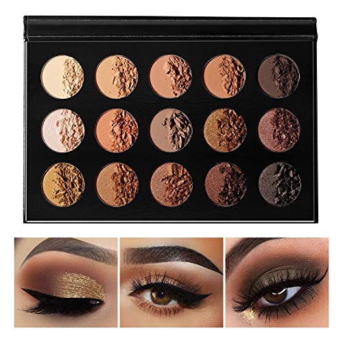 Nude Gold Lidschatten Palette Natürliche Naked Smokey Warme Neutrale 15-Schatten, DE'LANCI Ultra-Blendable High Pigmented Matte Schimmer Matallic Langanhaltende wasserdichte Lidschattenpalette von cypedo