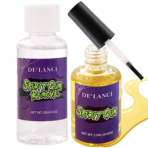 Spirit Gum Adhesive + Remover Kombi Set, Gesichtskleber für Effektschminke Halloween Professioneller Spirit Gum körperkleber kosmetikkleber SFX Zombie Vampir Böser Clown Bühnenschminke körperkleber von cypedo