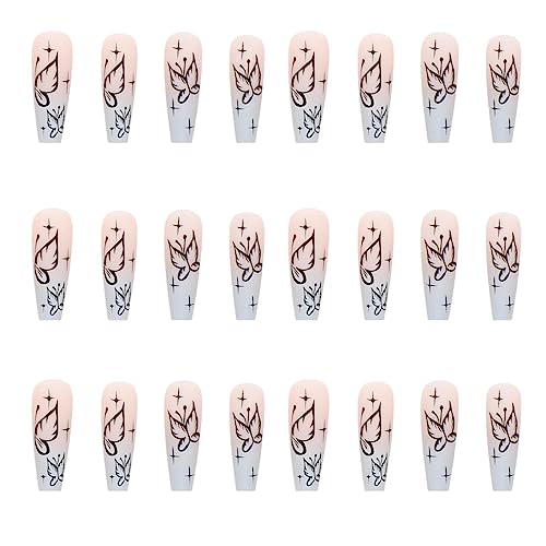 Künstliche Nägel Für Mädchen Press On Nails Long Sarg French Tips,DIY Nail Art Dekoration Falsche Nägel Künstliche Vollabdeckung, Frauen Mädchen Maniküre Geschenke von cypreason