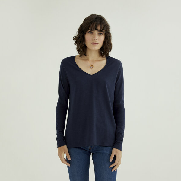 d'Els Esterella Damen V-Neck Langarm T-Shirt aus Flame Bio Baumwolle von d'Els