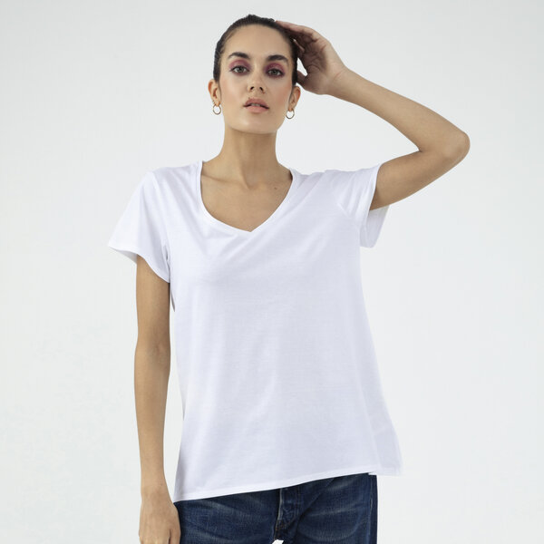 d'Els Rebecca Damen V-Neck Kurzarm T-Shirt aus Single Jersey Bio Baumwolle von d'Els