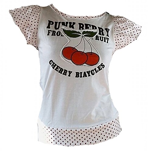 Rockabilly Punk Rock Baby Damen Designer T-Shirt 50 er ies Cherry Kiss Kirschen Kuss Rockabella Weiss Gepunktet XXL 44 von d'Rockabilly Punk Rock Baby
