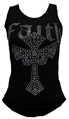 Rockabilly Punk Rock Baby Damen Diamante Strass Designer Tank Top Shirt Gothic Cross schwarz Tattoo Design XL 46/48 von d'Rockabilly Punk Rock Baby
