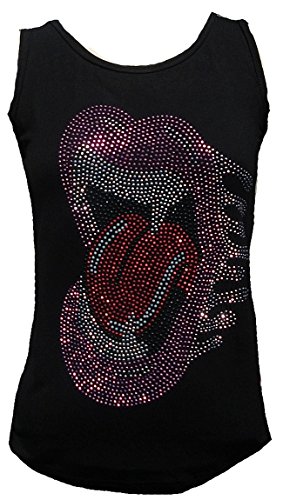 Rockabilly Punk Rock Baby Damen Lady Stretch Tank Top Shirt Schwarz Black Vampir Tiger Lick Zunge Strass Diamante Designer Tattoo Teil S 36 von d'Rockabilly Punk Rock Baby