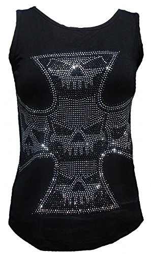 Rockabilly Punk Rock Baby Damen Lady Tank Top Shirt Schwarz Black Gothic Cross Skull Kreuz Totenkopf Strass Diamante Designer Tattoo Teil L 42/44 von d'Rockabilly Punk Rock Baby