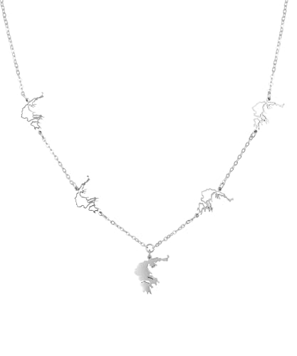 d'origine Griechenland Kette mit 5 Landkarten-Anhängern Damen, Griechische Halskette in Silber von d'origine