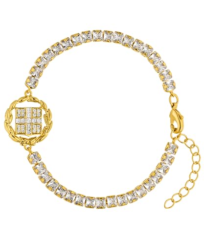 d'origine Griechenland Wappenarmband, Griechenland Zirkonia Armband, Griechenland Kette, Griechenland-Flaggenkette, Griechenland-Schmuck, Griechenland Schmuck für Damen Gold von d'origine