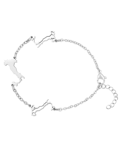 d'origine Italien Landkarten Armband Silber Unisex Damen Herren, Italienischer Schmuck, Italienisches Armband, Italien Flaggen Schmuck von d'origine