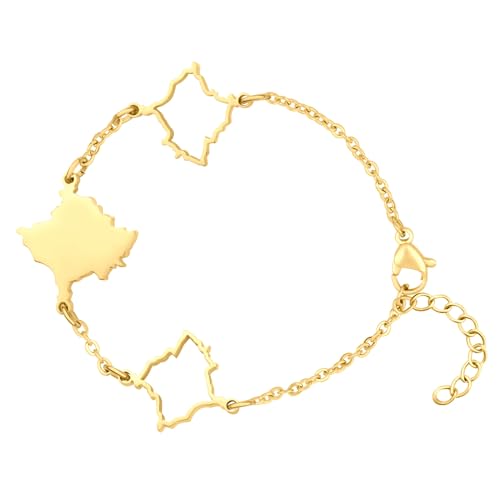 d'origine Kosovo Landkarten Armband Gold Unisex Damen Herren, Kosovarischer Schmuck, Kosovarisches Armband, Kosovo Flaggen Schmuck von d'origine