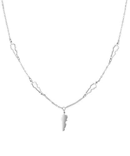 d'origine Libanon Kette mit 5 Landkarten-Anhängern Damen, Libanesische Halskette in Silber von d'origine