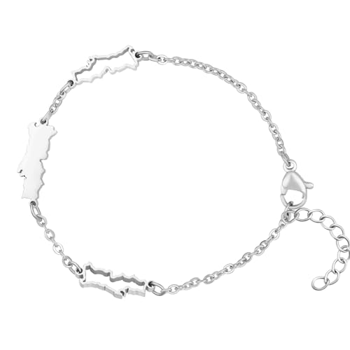 d'origine Portugal Landkarten Armband Silber Unisex Damen Herren, Portugiesischer Schmuck, Portugiesisches Armband, Portugal Flaggen Schmuck von d'origine