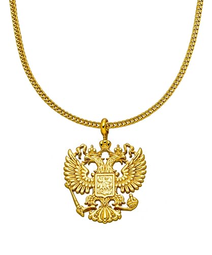 d'origine Russland Adler Wappenkette, Russische Flaggenkette, Russland Adler Kette, Russland Schmuck, Russland Wappenschmuck für Herren (Gold) von d'origine