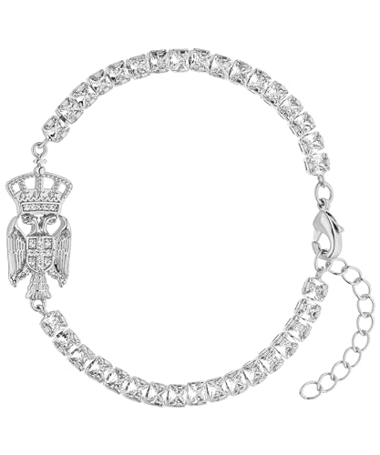 d'origine Serbien Adler Wappenarmband, Serbisches Zirkonia Armband, Serbien Adler Kette, Serbischer Schmuck, Serbischer Wappenschmuck für Damen Silber von d'origine