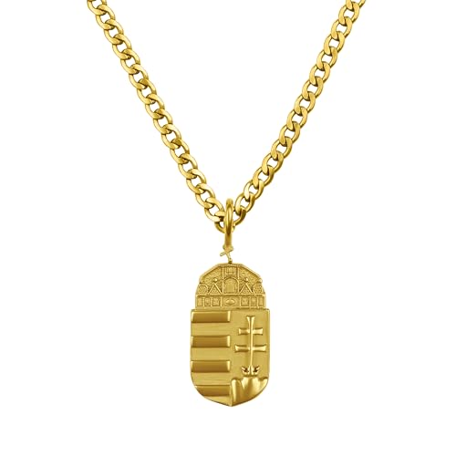 d'origine Ungarn Wappen Kette Herren – Ungarisches Wappen mit Panzerkette (Miami Cuban) in Gold (Edelstahl) von d'origine