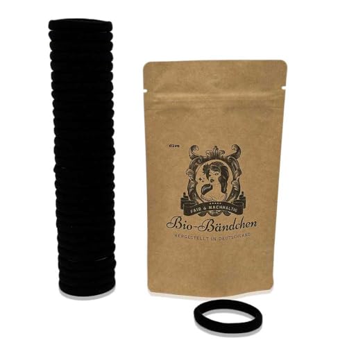 30 Stück Bio Bändchen - schwarze Haargummis aus Bio-Baumwolle kbA und recyceltem Elastan - elastisch Zopfband Damen von d1ve