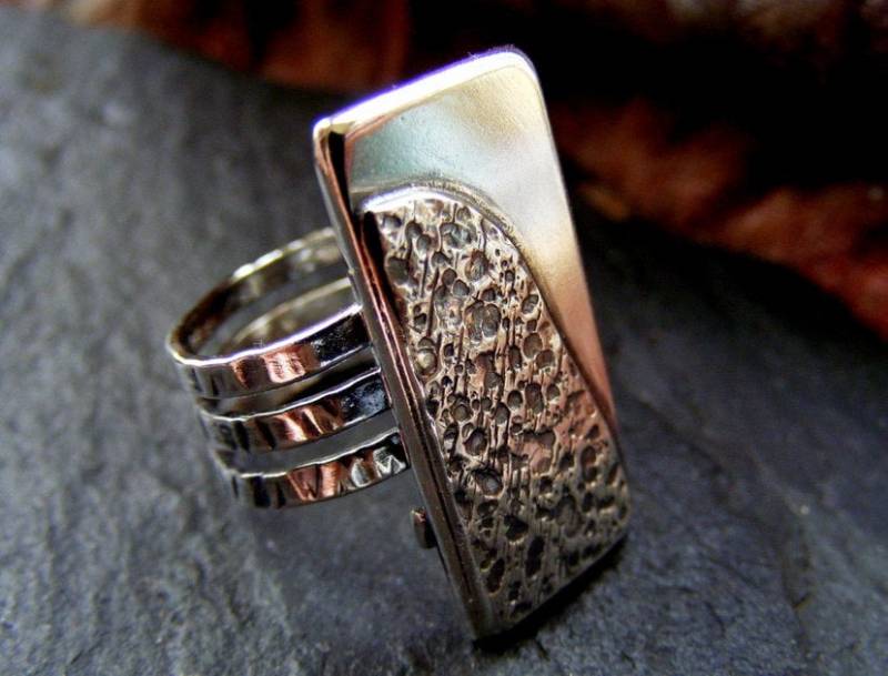 Gehämmert Sterling Silber Ring, Oxidiert Und Poliert, Gehämmert Ring von dAgDesigns