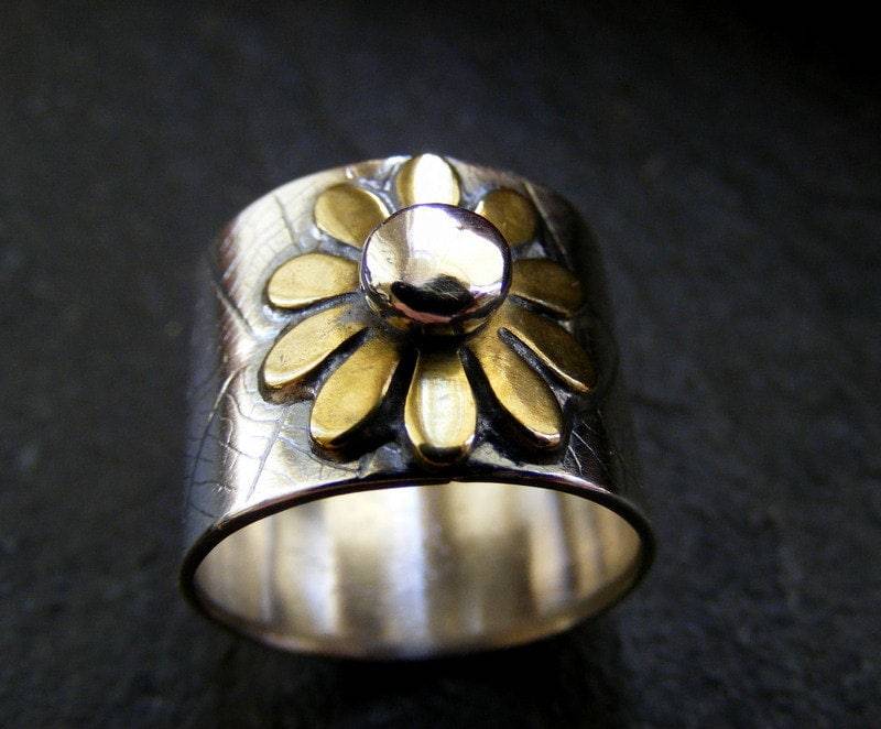 Silber Blatt Strukturierte Blume Ring, Messing Und Sterling Natur Statement Ring Silber Blatt Strukturierte Blume Ring, Messing Und Sterling Natur Statement Ring von dAgDesigns