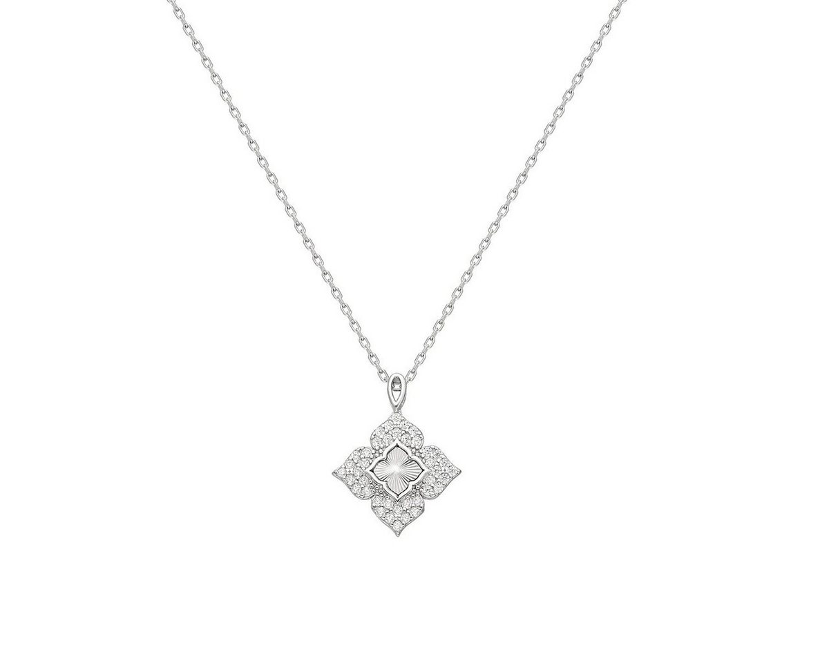 dKeniz Kette mit Anhänger Royal Flower 925/- Sterling Silber rhodieniert Zirkonia Weiß von dKeniz