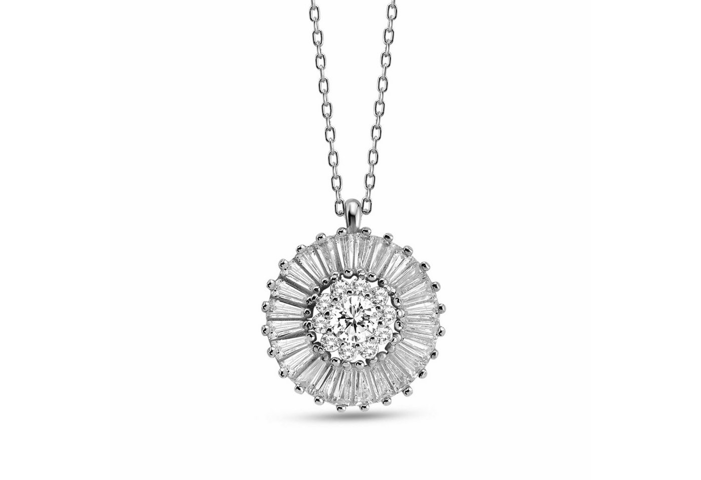 dKeniz Kette mit Anhänger 925/- Sterling Silber rhodiniert Zirkonia Sun von dKeniz