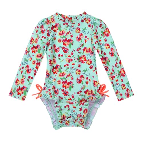 dPois Baby Mädchen Einteiler Bademode Langarm Badeanzug mit Blumen Druck Böhmisch Schwimmanzug Säugling Badebekleidung Beachwear Neugeborene Strandkleidung Grün 62-68/3-6 Monate von dPois