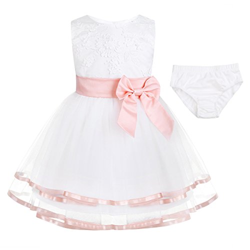 dPois Baby Mädchen Prinzessin Kleid mit Höschen Baumwolle Outfit Blumenmädchen Kleid Festlich Taufkleid Hochzeit Partykleid Kinder Tüll Kleidung Babybekleidung Rosa 62/0-3 Monate von dPois