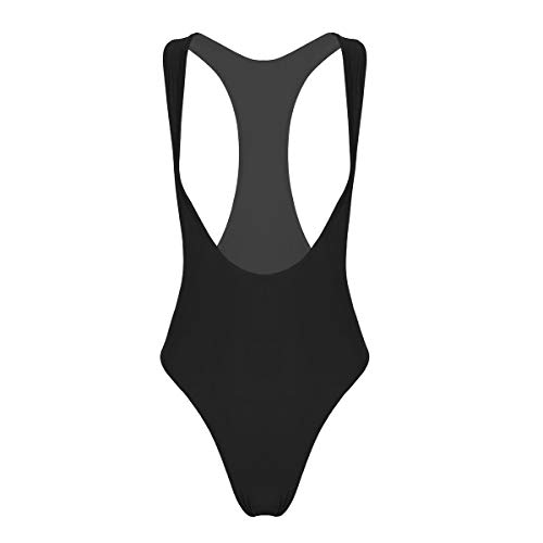 dPois Damen Brustfrei Bodysuit Ärmellos Body Badeanzug mit Hohem Beinausschnitt Stringbody Reizwäsche Unterwäsche Elastisch Schwarz Large von dPois