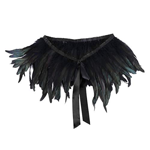 dPois Damen Federn Cape Handgemachte Umschlagtücher Schal Gothic Schwarz Schal Schulterflügel Choker Kragen Frauen Kostüm Umhang für Cosplay Party Verkleidung Typ A One_Size von dPois