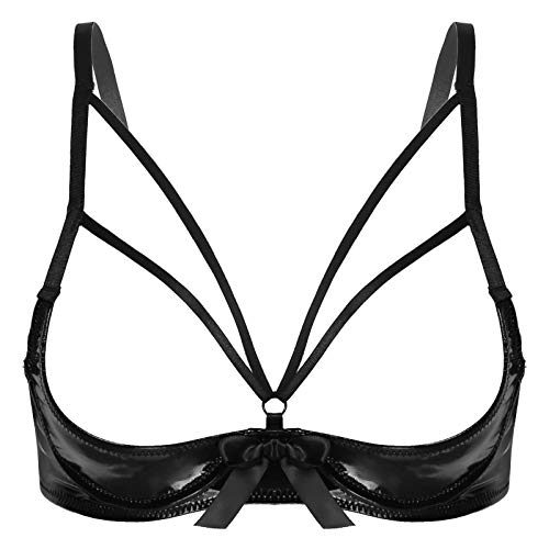 dPois Damen Hebe BH Push Up Offene Brust Büstenhebe Sexy Lack Leder Oberteil Top Unterwäsche Reizwäsche Ouvert Dessous Schwarz 3XL von dPois