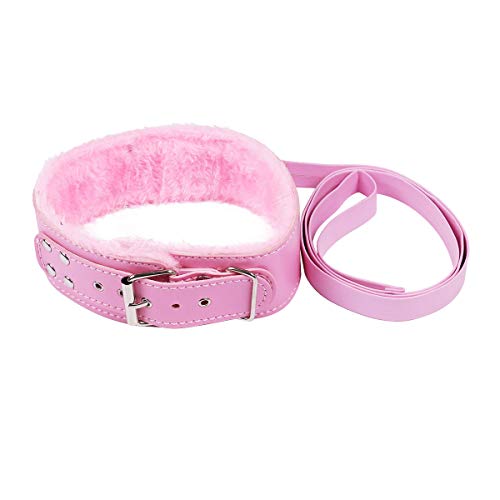 dPois Damen Herren Halsband Kunstleder Hals Choker Collar mit Abnehmbarer Leine Flirting Kette Sex Flirt Spielzeug Halsbänder Handfesseln Sexspielzeug Rosa One Size von dPois