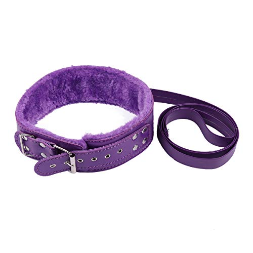 dPois Damen Herren Halsband Kunstleder Hals Choker Collar mit Abnehmbarer Leine Flirting Kette Sex Flirt Spielzeug Halsbänder Handfesseln Sexspielzeug Violett One Size von dPois