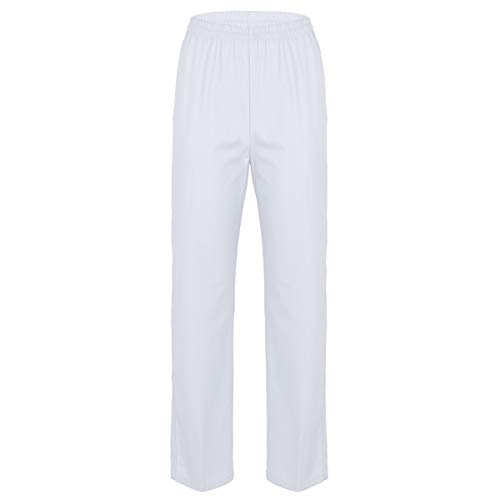 dPois Damen Krankenschwester Mediziner Uniform Hose Lange Pants aus Baumwolle Medizinische Bekleidung Locker Einfarbig Weiß Large von dPois