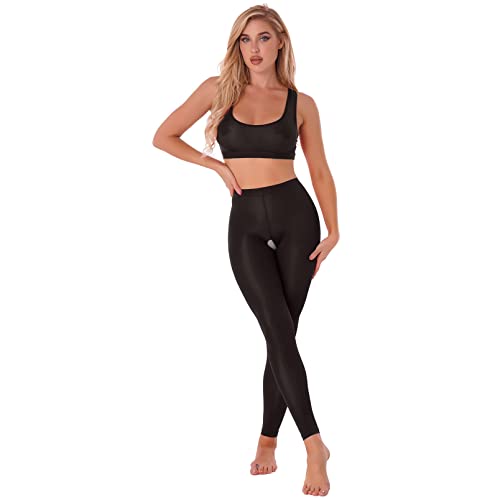 dPois Damen Ouvert Dessous Sexy Nachtwäsche Durchsichtige Tank Top Bustier mit Ouvert Leggings Offen Schritt Unterhose Erotische Unterwäsche Lingerie Schwarz One Size von dPois